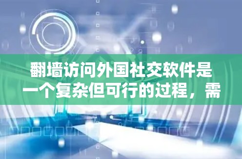 翻墙访问外国社交软件是一个复杂但可行的过程，需要遵循相关法律法规和隐私保护措施。以下是一个详细的步骤指南，帮助您完成翻墙访问